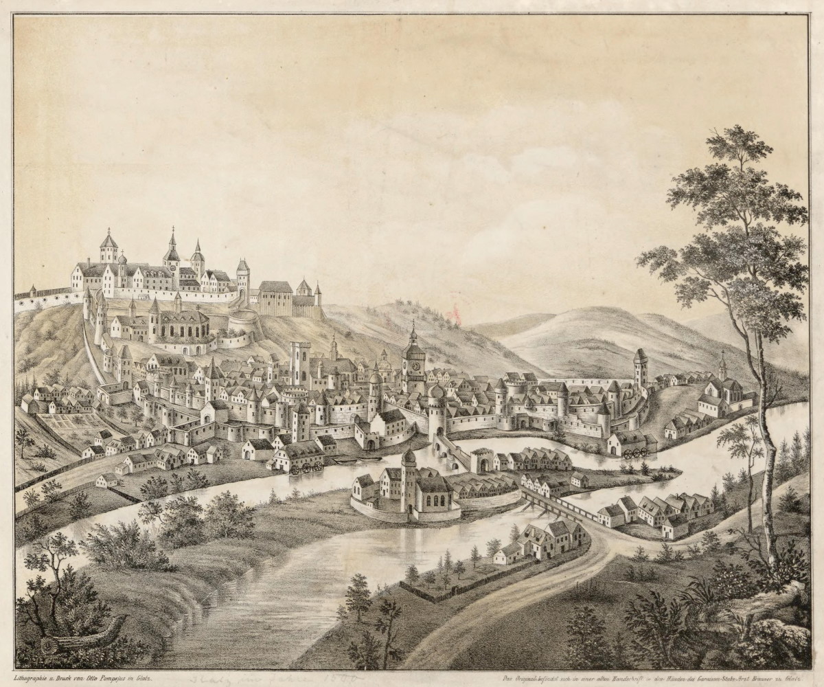 Stadtansicht von Glatz um 1650