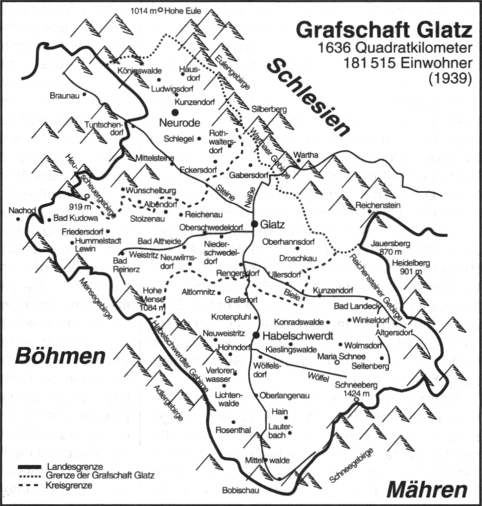 Übersichtskarte der Grafschaft Glatz
